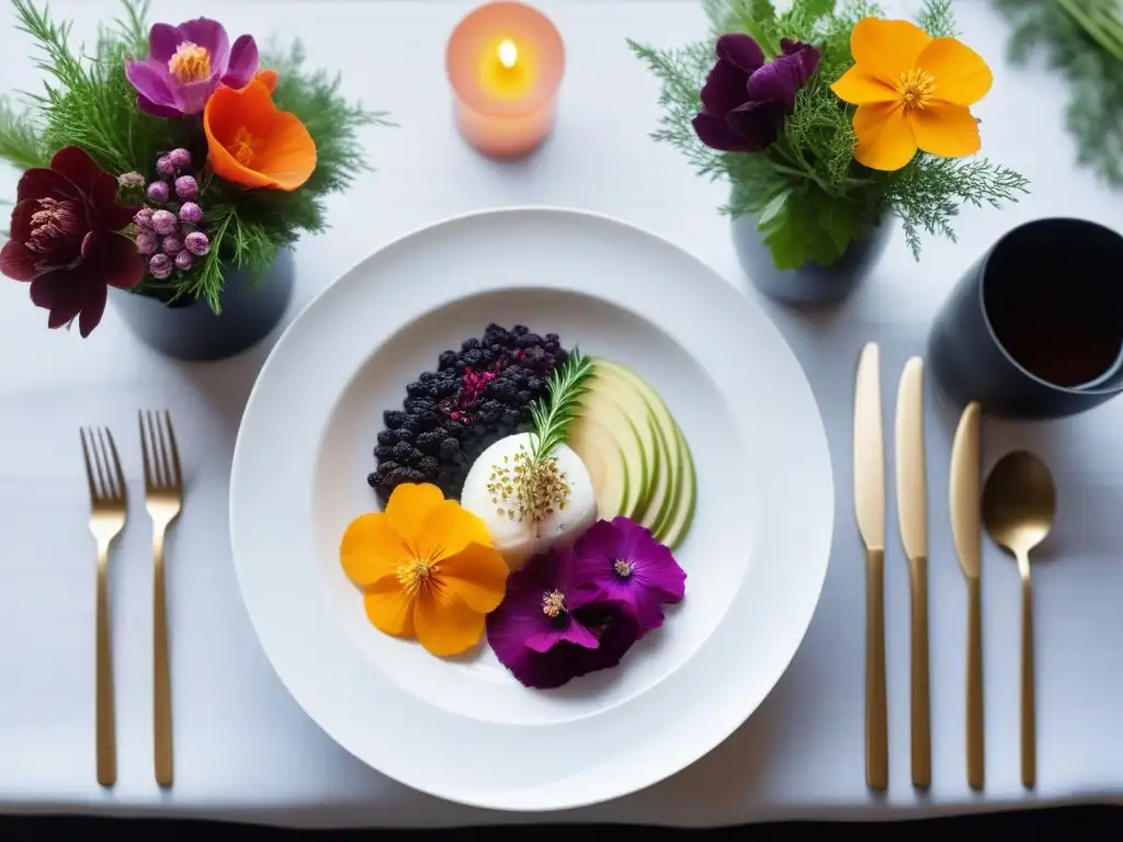 Una mesa de presentación moderna con menús veganos seguros alergias alimentarias, platos coloridos y diversos