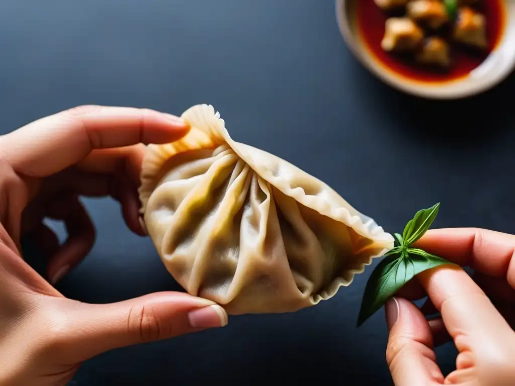 Elaboración meticulosa de dumplings veganos con masa perfecta