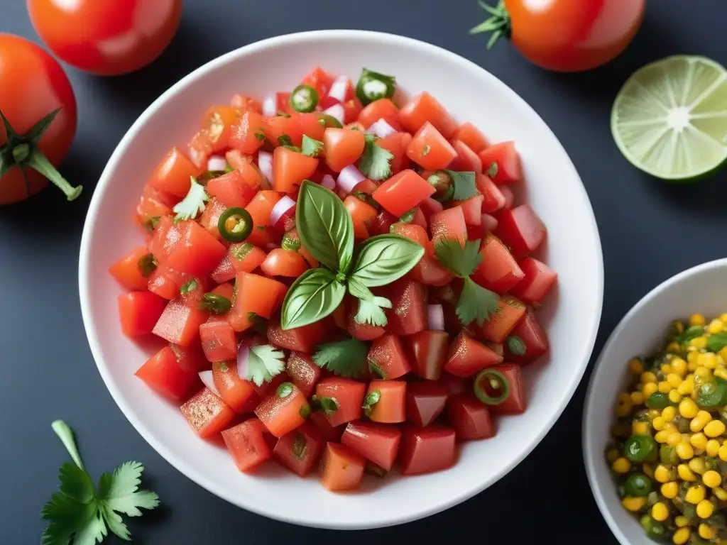 Mezcla vibrante de tomates, cebollas, cilantro y jalapeños para una salsa Pico de Gallo fresca y colorida