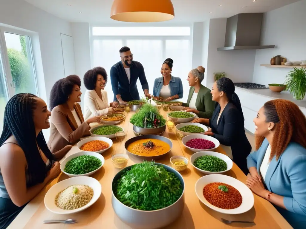 Un momento de conexión y diversidad en una cocina vegana