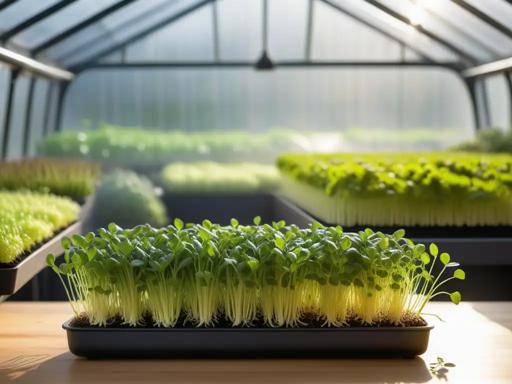 Un oasis de brotes y germinados en casa, en un invernadero de vidrio moderno y elegante