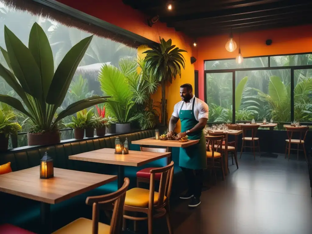 Un oasis gastronómico vegano caribeño: exquisita comida, ambiente vibrante y un chef sonriente al atardecer