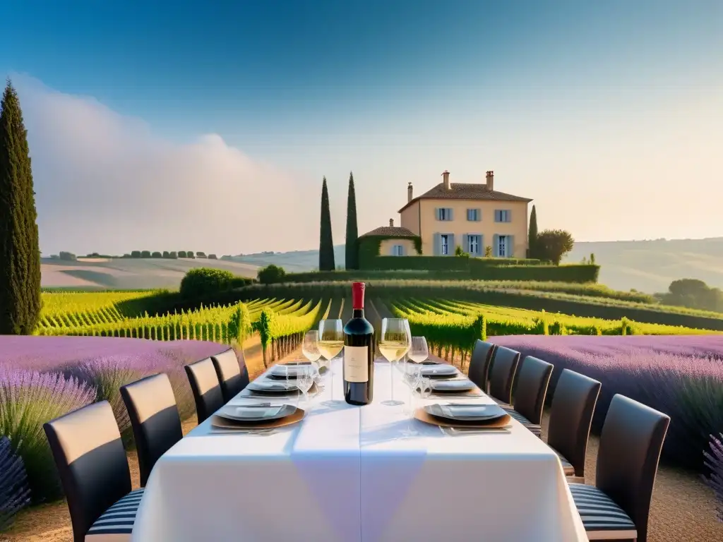 Un oasis de lujo vegano en Francia: villa elegante rodeada de campos de lavanda y viñedos, con una mesa gourmet exquisita