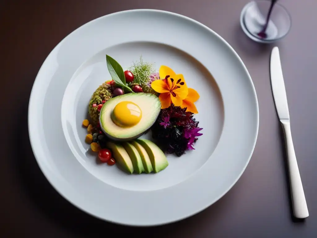 Una obra de arte culinaria vegana en un restaurante de Berlín, con ingredientes frescos y coloridos