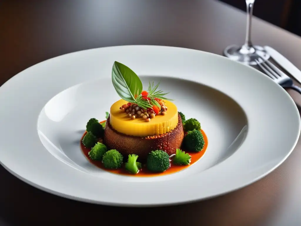 Una obra de arte culinaria vegana regional en un entorno elegante de hotel