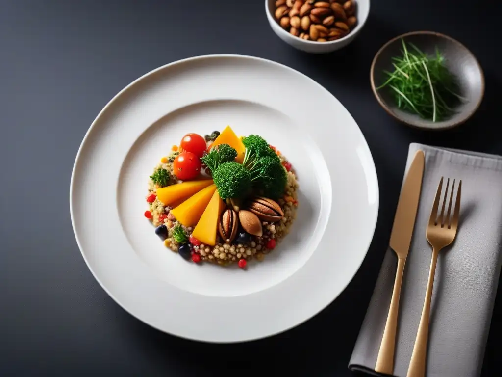 Una obra culinaria innovadora con ingredientes veganos en un plato moderno de los países bálticos