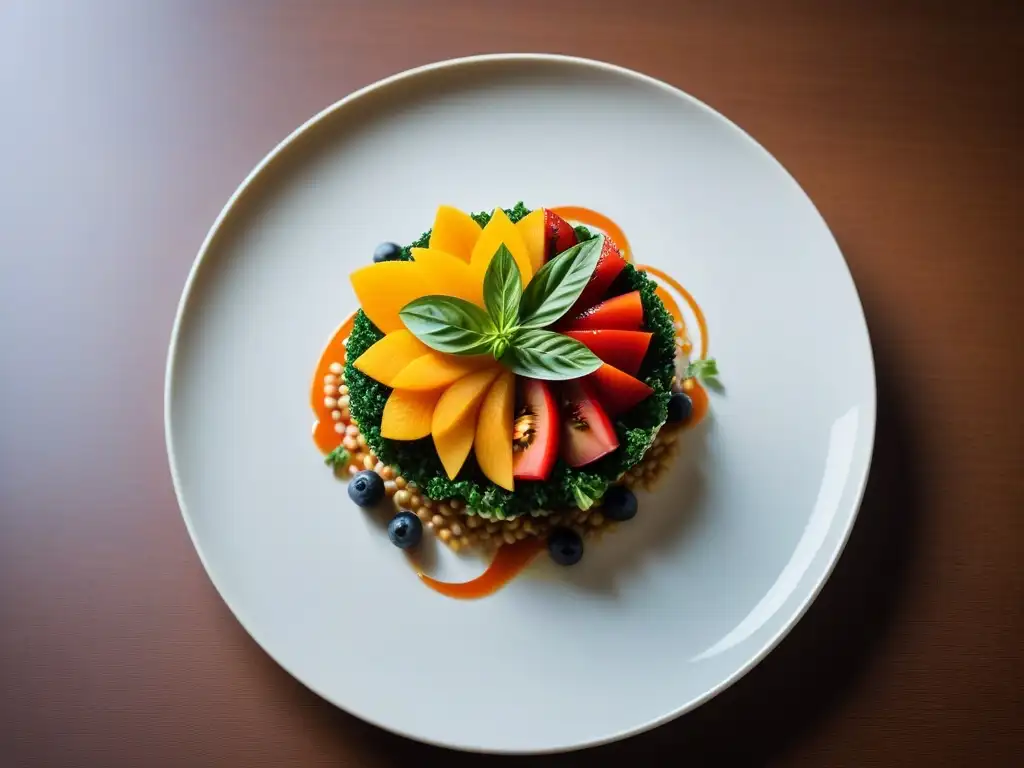 Una obra culinaria vegana americana transformación, creativa y colorida en plato moderno