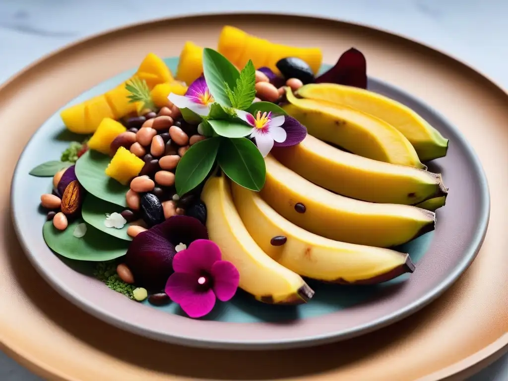 Una obra maestra de la gastronomía vegana caribeña exquisita: una explosión de colores y sabores en un plato minimalista