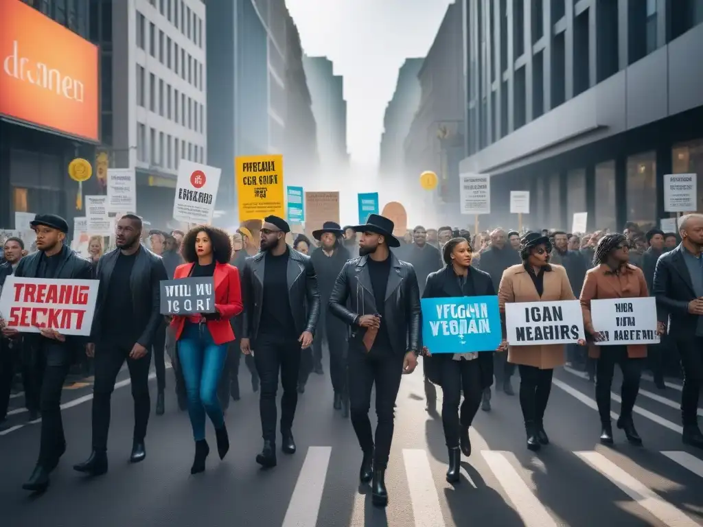 Manifestación pacífica por la prevención de la crueldad animal y el veganismo en la ciudad