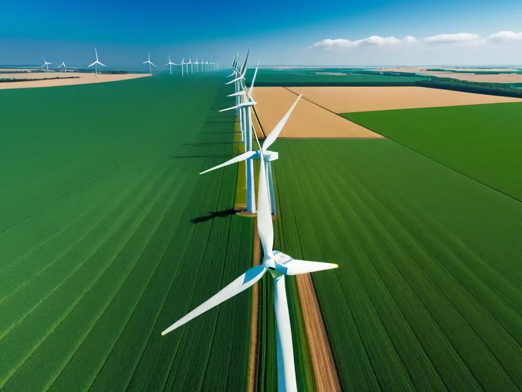 Un paisaje pintoresco con molinos de viento blancos en movimiento, simbolizando sostenibilidad en gastronomía vegana