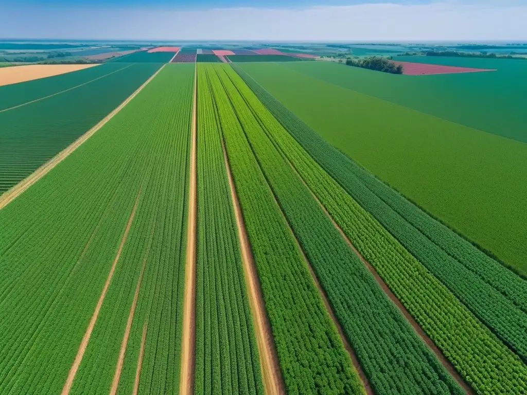 Panorámica aérea de cultivos verdes con paneles solares y molinos de viento, mostrando la armonía de la dieta vegana sostenibilidad agrícola