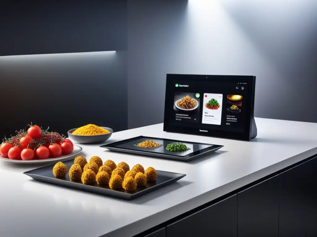 Una pantalla digital vibrante y elegante con recursos digitales para chefs veganos