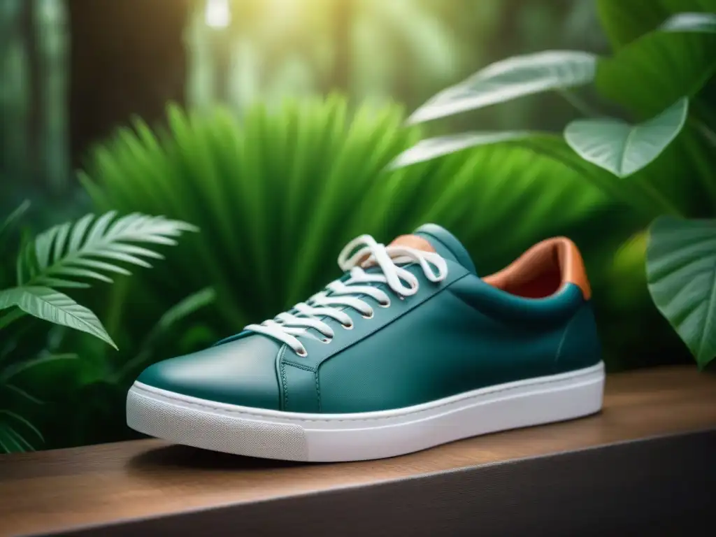 Un par de zapatillas veganas cómodas y sostenibles destacan entre la exuberante vegetación