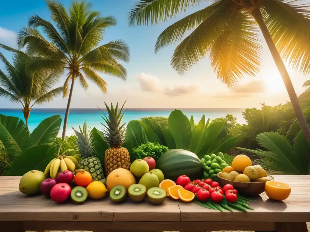 Un paraíso tropical con cocina vegana, frutas frescas y playas de ensueño al atardecer