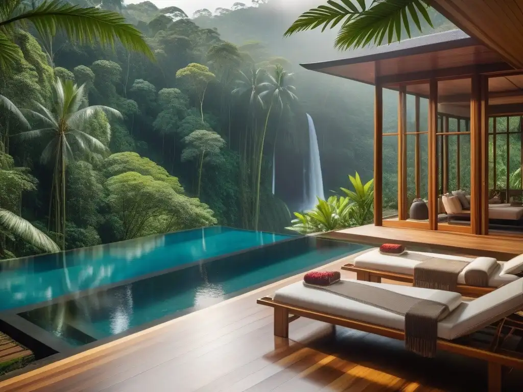 Un paraíso vegano de lujo en la selva tropical, con arquitectura moderna y vistas panorámicas a cascadas y vida salvaje