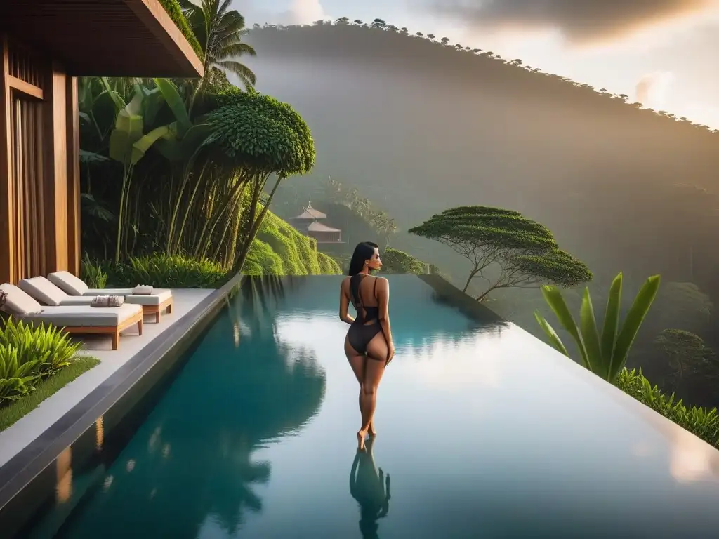 Un paraíso vegano en Bali: resort moderno rodeado de vegetación, con piscina infinita y vista al mar al atardecer