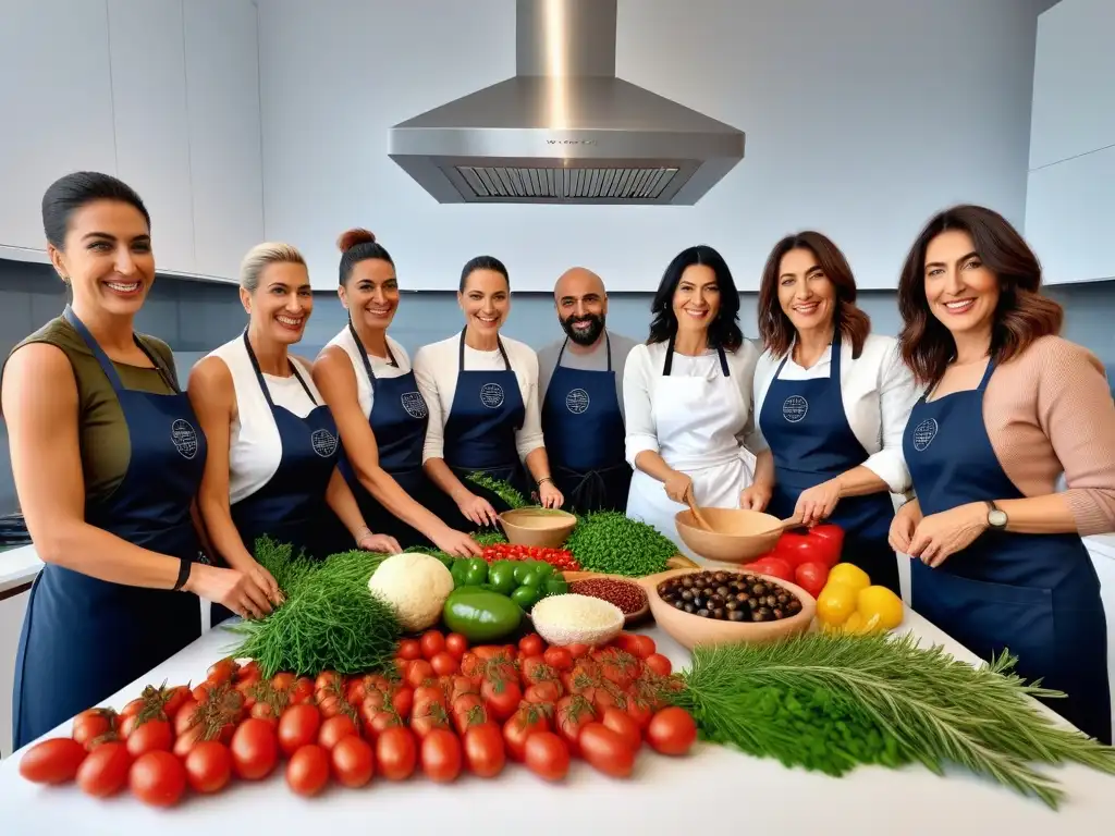 Participantes felices aprenden cocina vegana en Grecia con chef griego