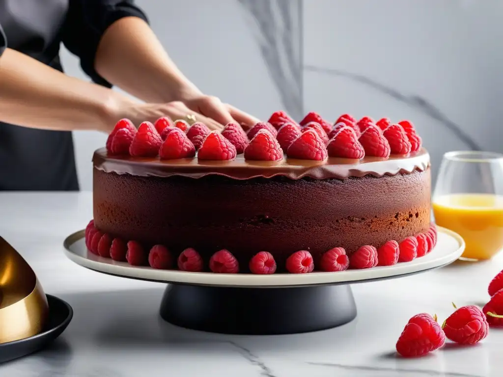 Un pastel vegano de chocolate se mezcla con elegancia en una cocina moderna