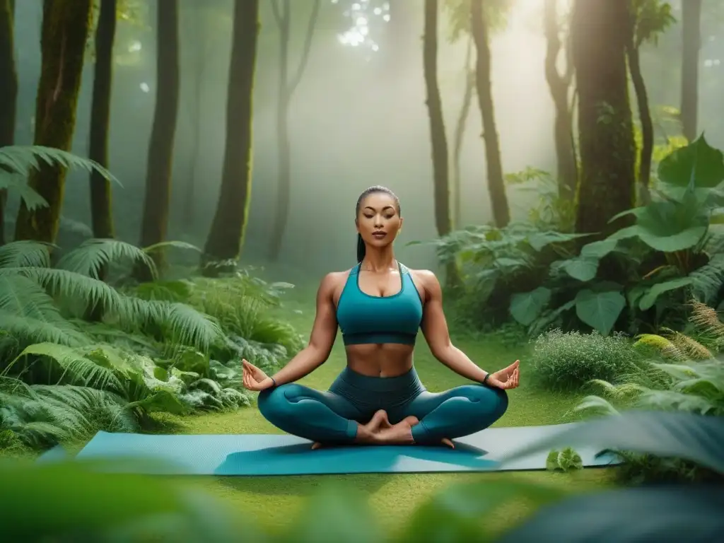 Personas diversas practican yoga, corren y montan bicicleta en la naturaleza, consumiendo suplementos veganos