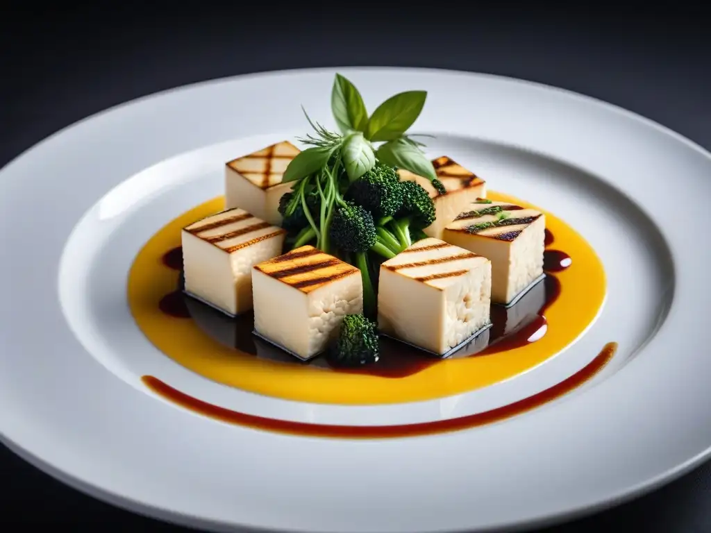 Plato moderno con variedad de tofu colorido