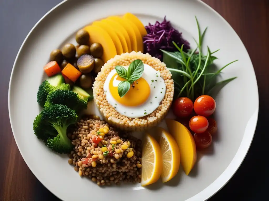 Deliciosa fusión vegana: plato americano innovador y colorido Plato vegano americano tradicional e innovador con ingredientes coloridos y creativos en una presentación artística y moderna