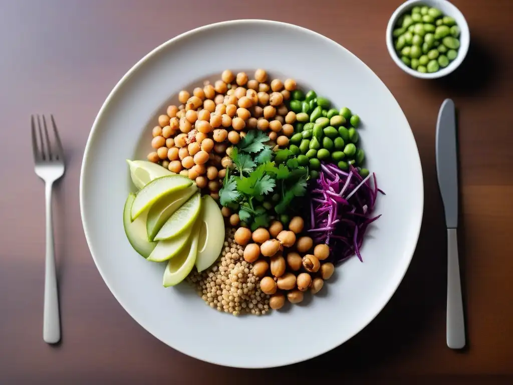 Plato vegano con proteínas vegetales para cenas veganas