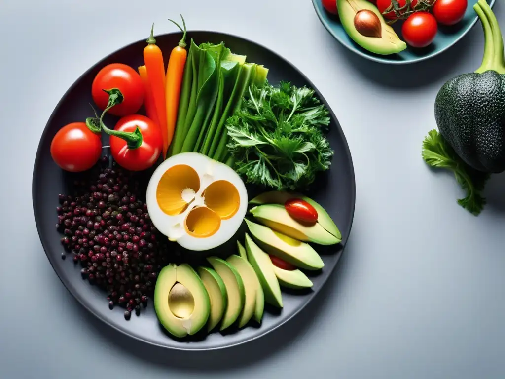 Un plato vibrante de verduras frescas invita a descubrir los beneficios de la dieta vegana para revertir la diabetes