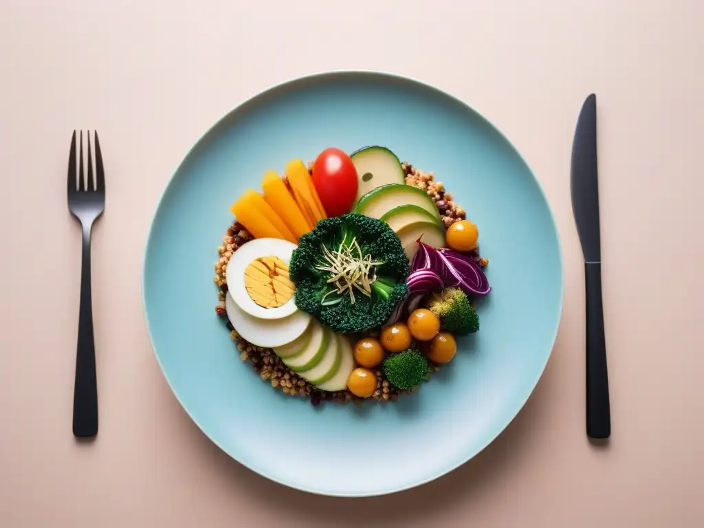 Platos veganos innovadores sustentables: una obra de arte culinaria vibrante y colorida en un plato moderno y elegante