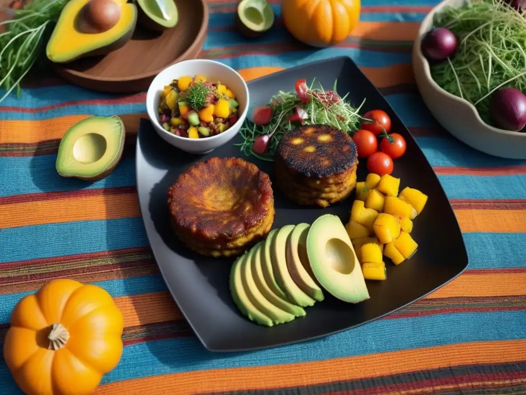 Platos veganos tradicionales Sudáfrica exquisitamente presentados en una colorida mesa de comida