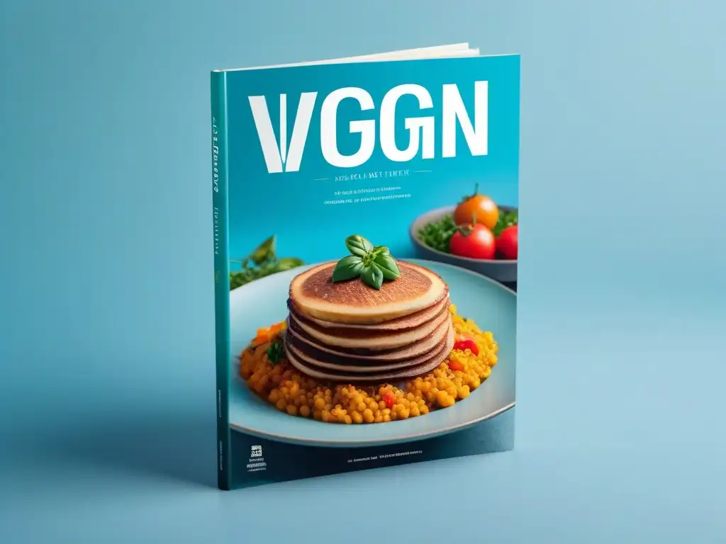 Portada de revista de estilo vida vegana con diseño moderno y vibrante, ilustraciones de comida vegana colorida y tipografía llamativa