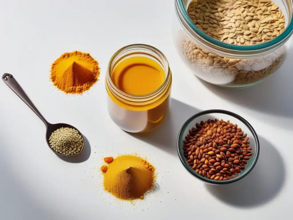 Preparación de quesos veganos fermentados sin lácteos con semillas, nueces y especias coloridas en agua, bañados por luz matutina
