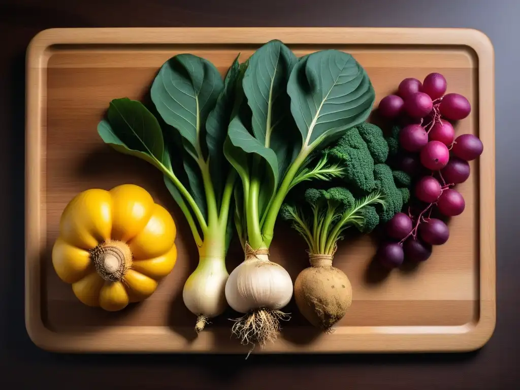 Raíces de maca coloridas sobre tabla de madera, resaltando la belleza natural y beneficios de este superalimento para la salud sexual