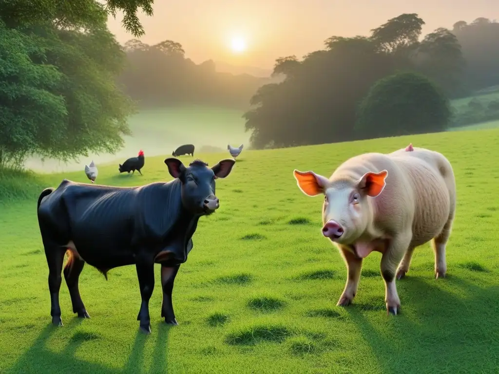 Rebeldía en veganismo: gastronomía vegana en un santuario con vaca, cerdo, gallina, oveja y conejo en armonía y paz al atardecer