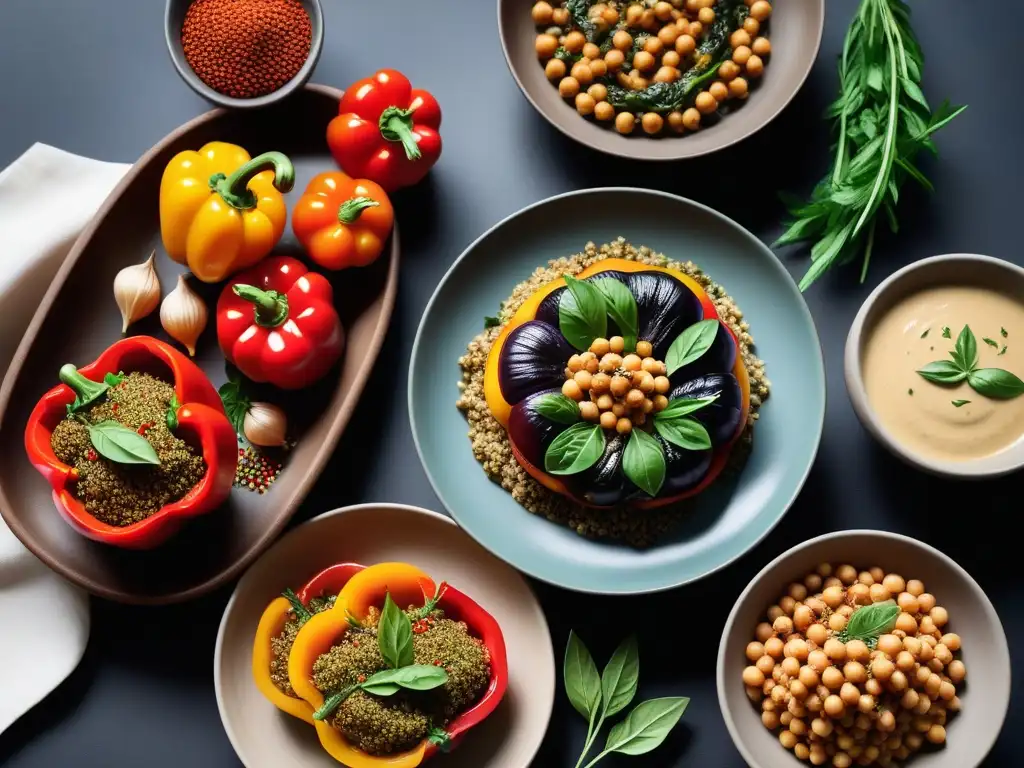 Deléitate con recetas veganas sin aceite variadas en un escenario mediterráneo colorido y apetitoso