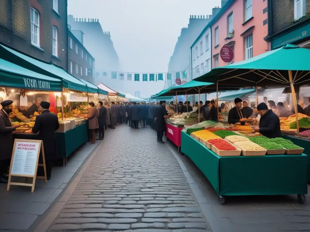 Recursos interactivos cocina vegana global: Mercado de comida vegana multicultural en una ciudad vibrante