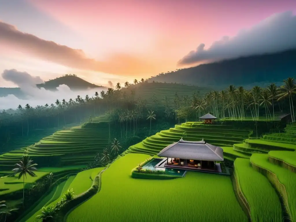 Un refugio vegano de lujo en Bali entre arrozales verdes, villas de bambú y piscinas infinitas con vista a paisajes tropicales