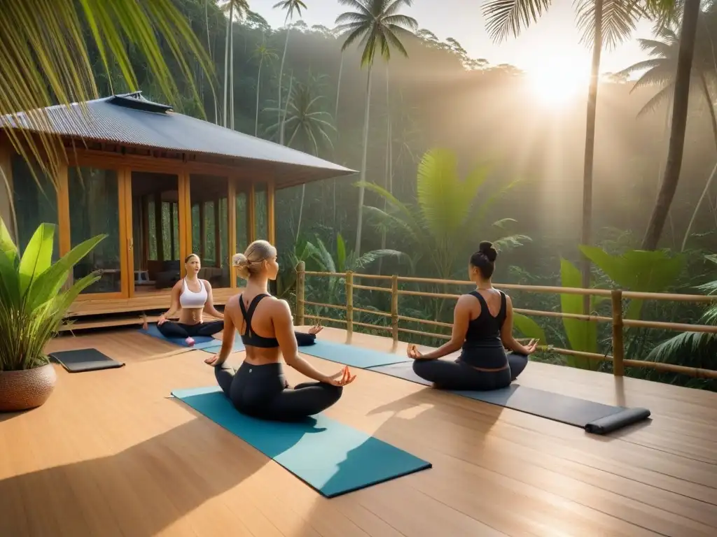 Retiro ecofriendly vegano en selva tropical con yoga al atardecer