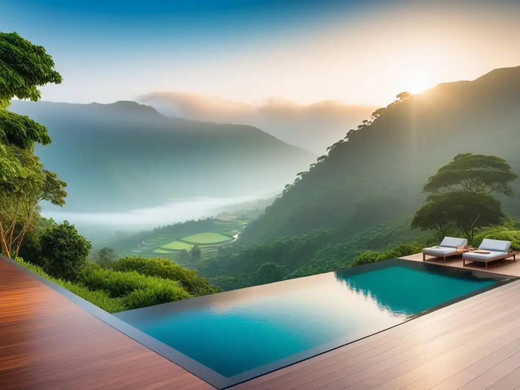 Retiro vegano de lujo y bienestar con infinity pool y yoga al atardecer en un valle verde