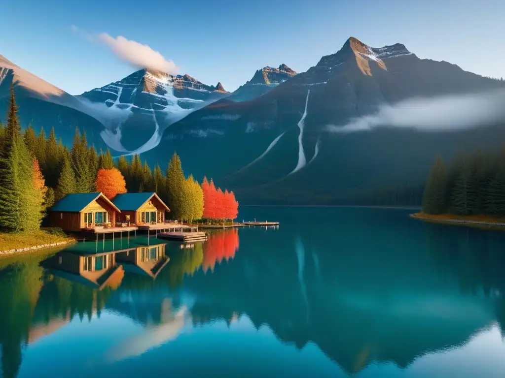 Un retiro vegano de lujo en Canadá, con cabañas elegantes entre un bosque exuberante y montañas nevadas al fondo