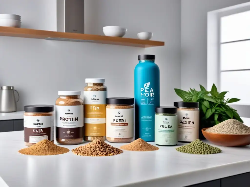 Una selección de proteínas veganas de alta calidad en un elegante mostrador de cocina moderna