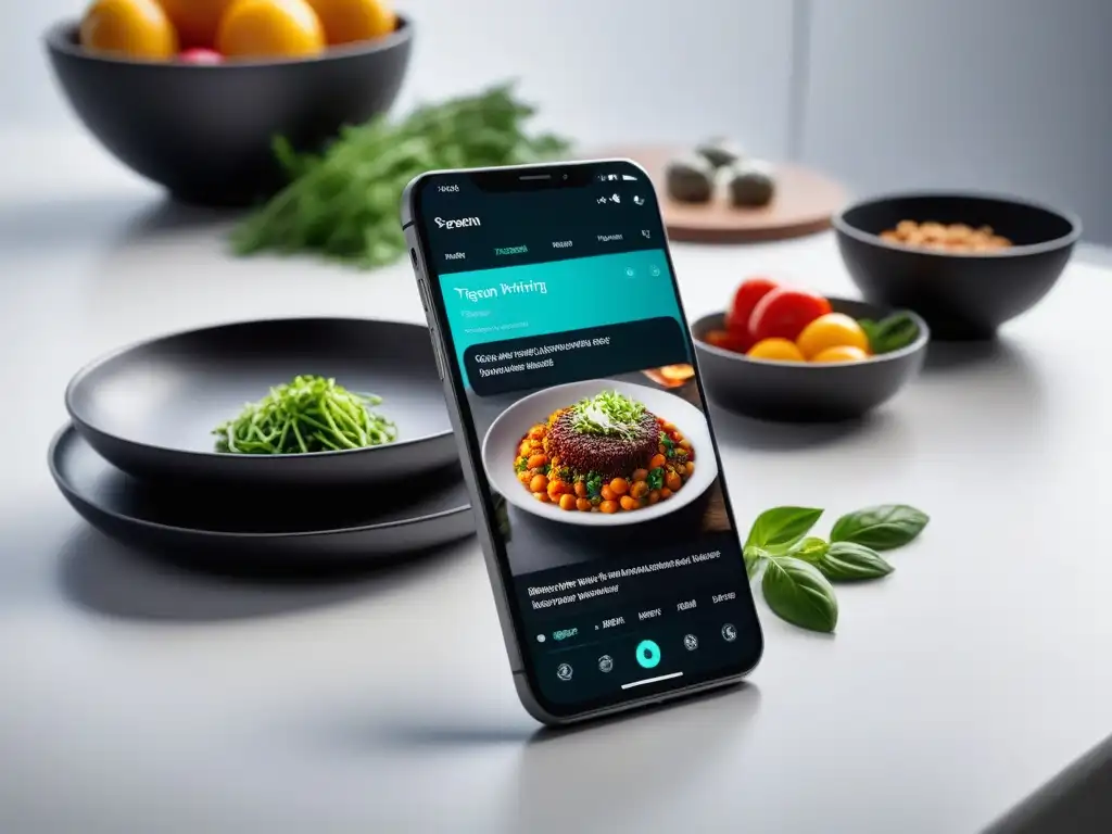 Smartphone muestra tutorial de cocina vegana en app cocinar vegano videos tutoriales