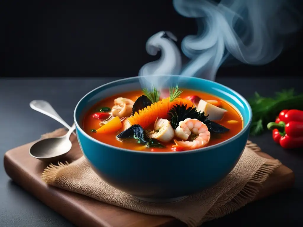 Una sopa vegana reconfortante del mar rebosante de coloridas verduras y aromas