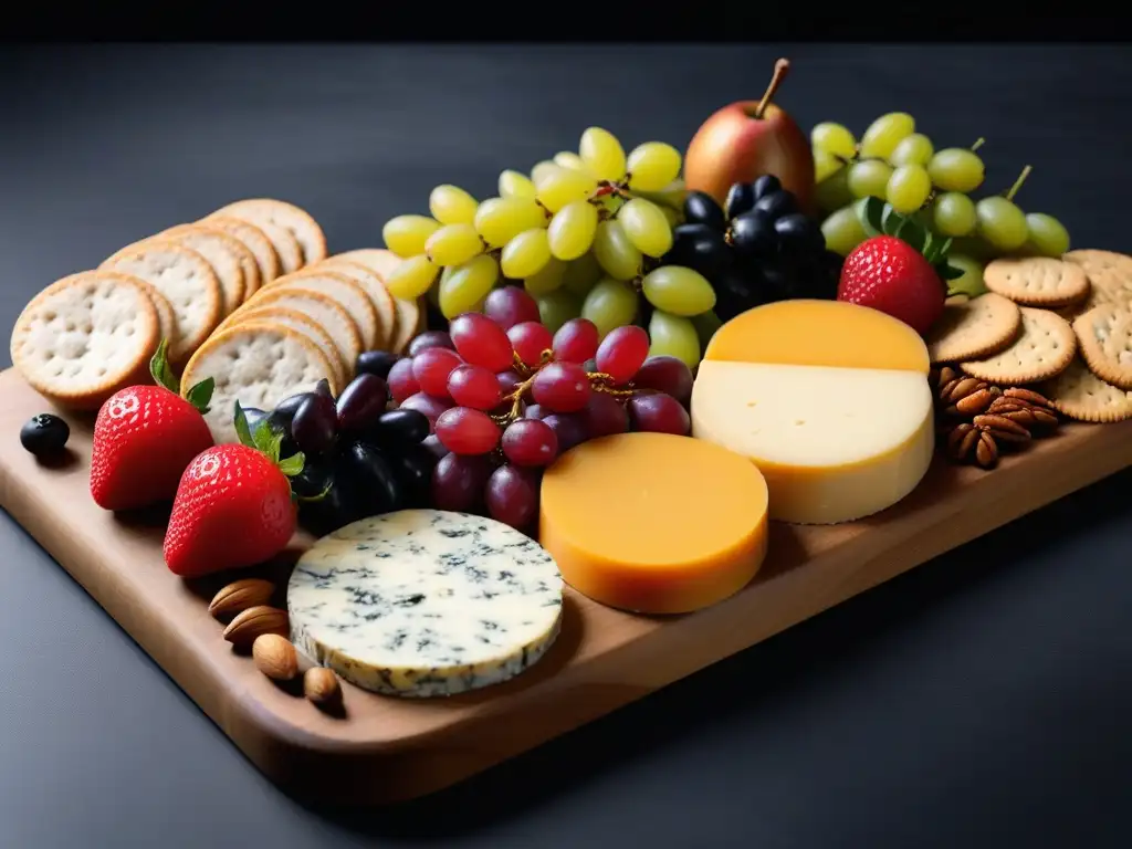 Tabla de quesos veganos con frutas, nueces y galletas artesanales