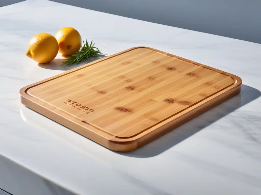 Una tabla de cortar vegana moderna, elegante y sostenible, con diseño minimalista y grabado inspirado en el veganismo