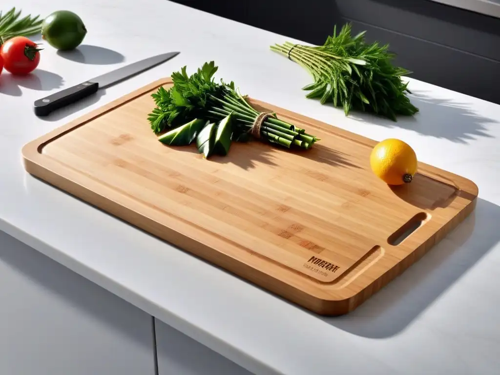 Tablas de cortar para veganos de bambú, versátiles y ecofriendly, en una cocina moderna y minimalista