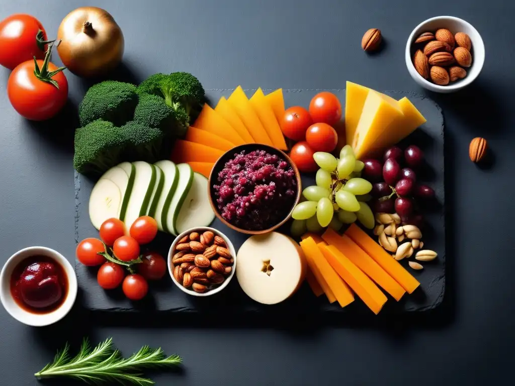 Un tablero de embutidos veganos con diseño en presentación platos veganos