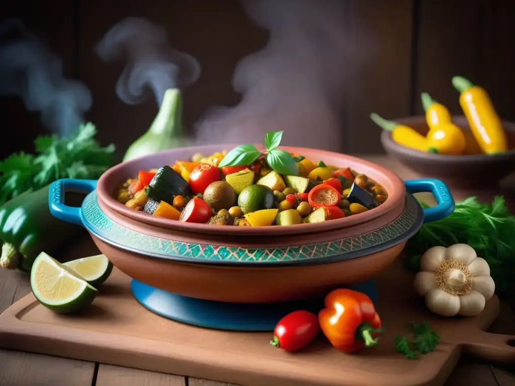 Un tagine marroquí vegano con verduras coloridas y sabrosas