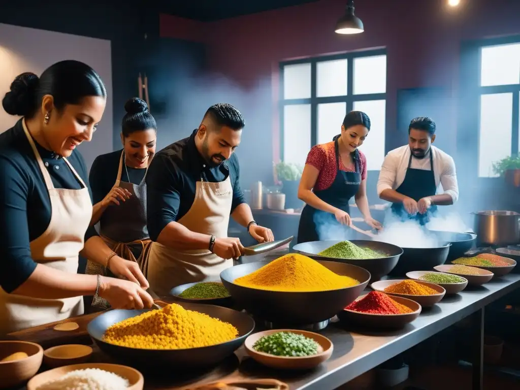 Taller de cocina mexicana vegana vibrante y educativo con participantes diversos disfrutando de la preparación de alimentos