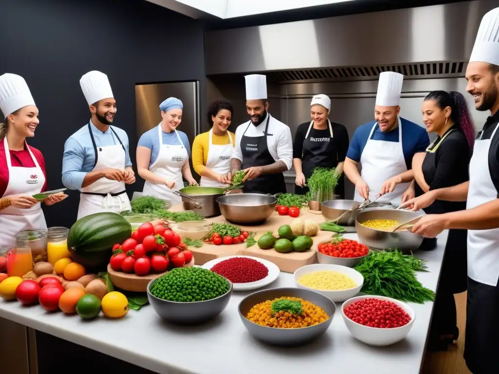 Un taller exclusivo de cocina vegana brasileña: diversidad, aprendizaje y delicias culinarias en una cocina moderna y colorida