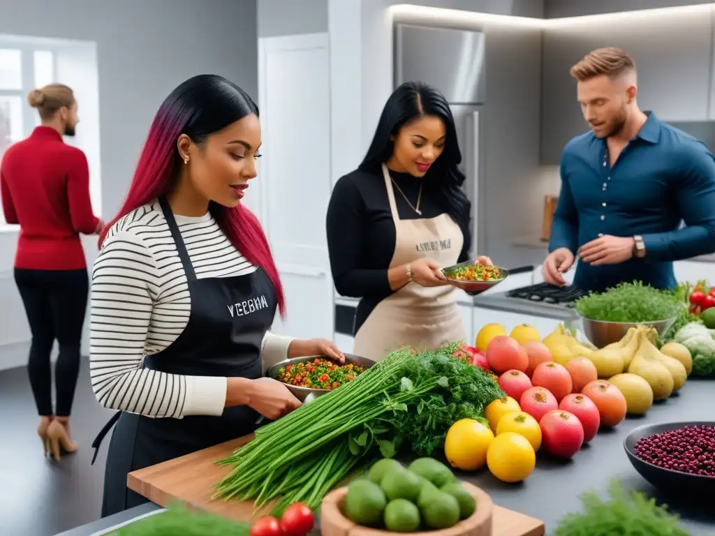 Un taller práctico de nutrición vegana en una cocina moderna y luminosa